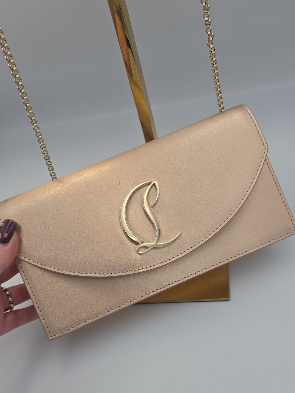 Christian Louboutin Loubi54 Gold Satin/Leather Small Crossbody (VERY GOOD)COA✨️ - Picture 4 of 16